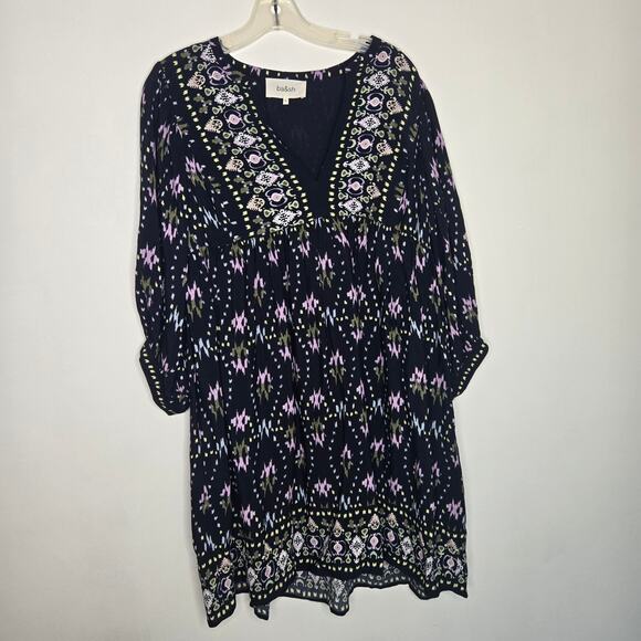ba&sh Naia Dress Boho Printed Ikat Black Relaxed Mini Flowy Women Medium - Picture 11 of 14